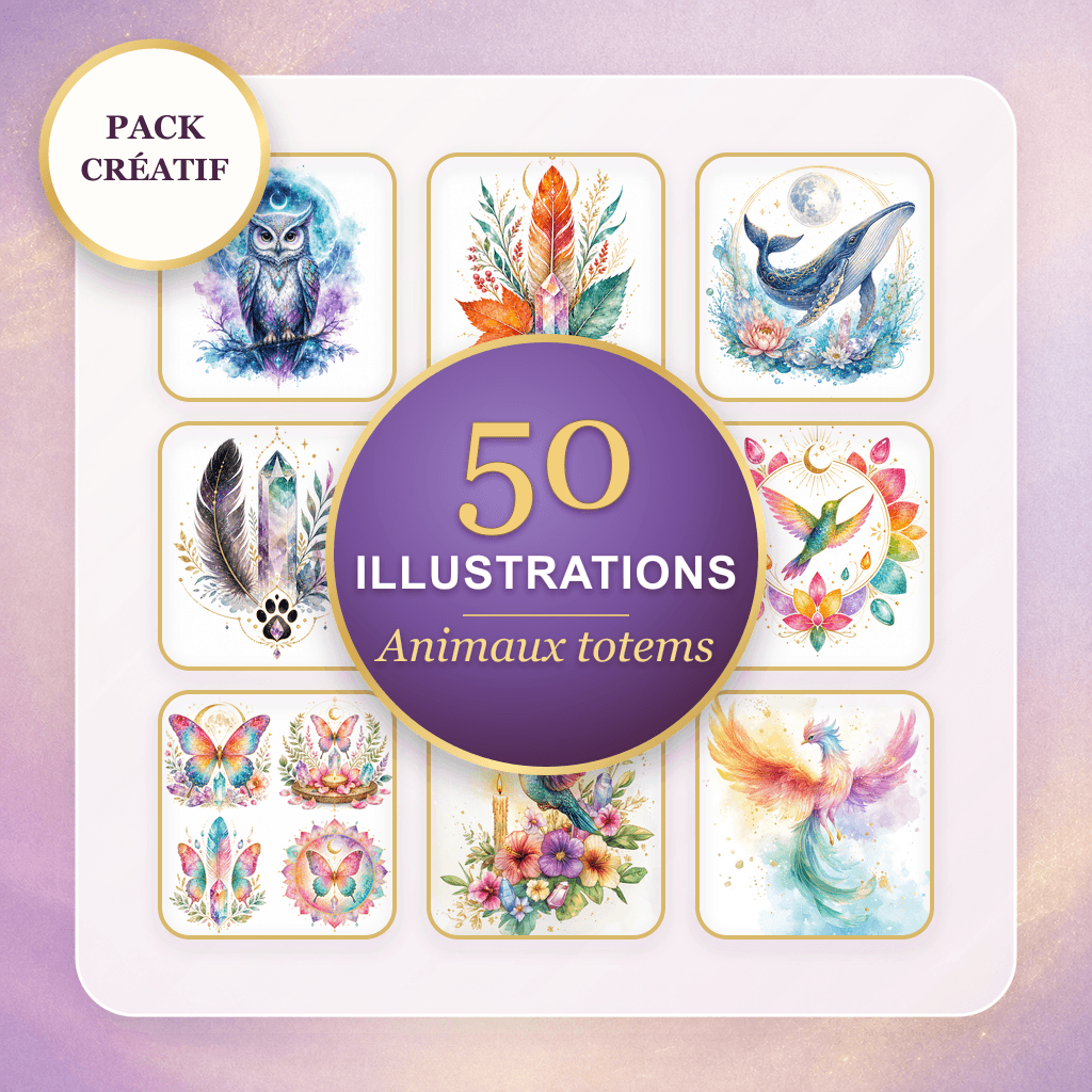 Exemples d'illustrations du pack 50 Illustrations Animaux totems