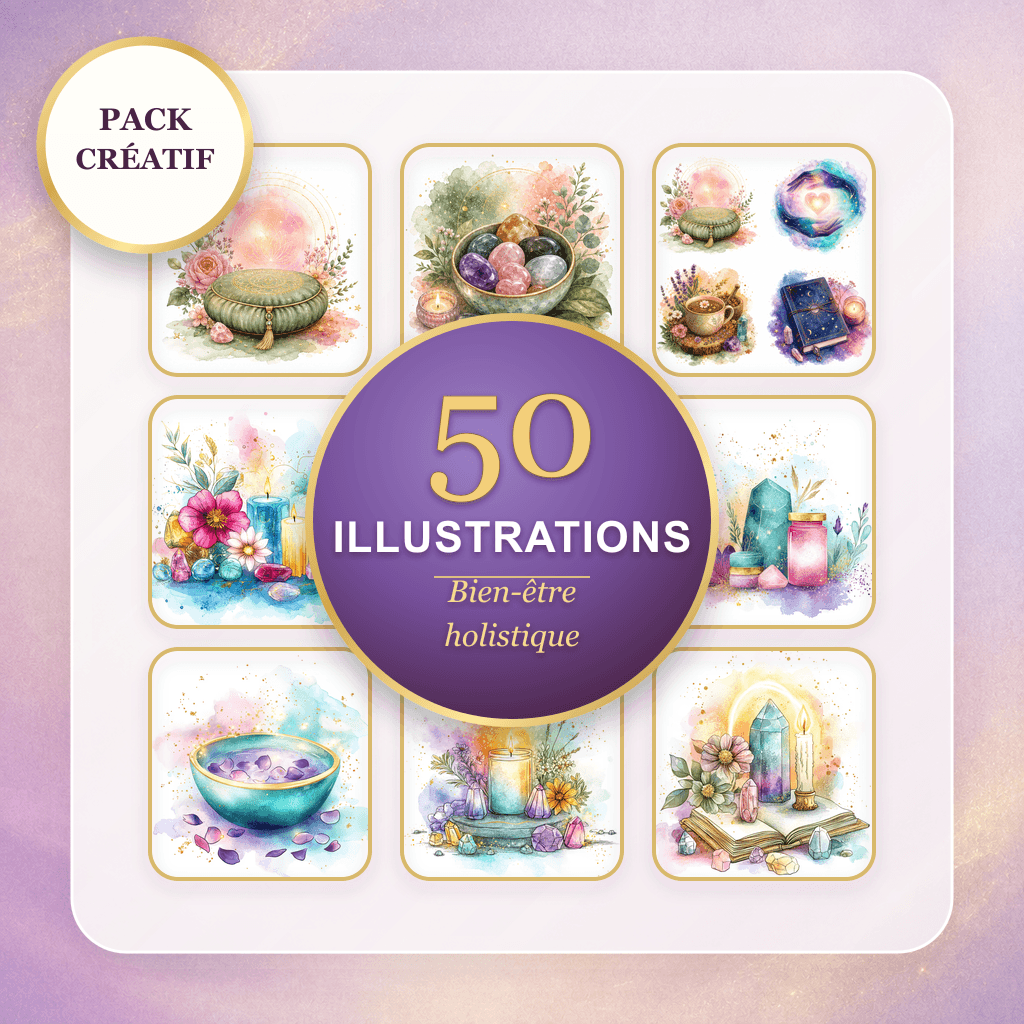Exemples d'illustrations du pack 50 Illustrations Bien-être holistique