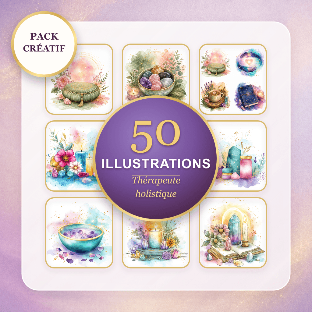 Exemples d'illustrations du pack 50 Illustrations Thérapeute holistique